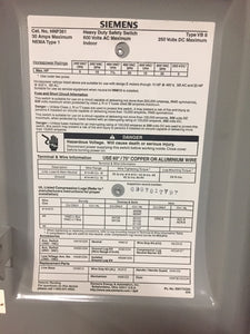 Siemens HNF361 Heavy Duty Safety Switch Non-Fused 30A 3P 600VAC 250VDC