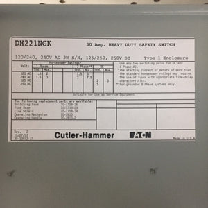 Cutler-Hammer Eaton DH221NGK Safety Switch